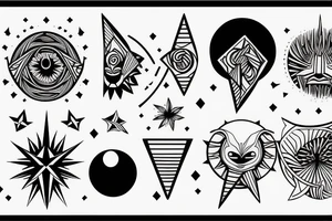 FINE LINE CONCEPT, SUN, MOON, STAR, ARIES, tattoo idea