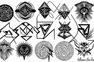 FINE LINE CONCEPT, SUN, MOON, STAR, ARIES, tattoo idea