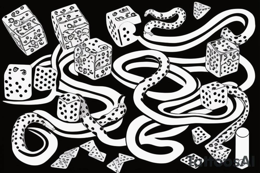 Snake with dice as body tattoo idea