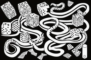 Snake with dice as body tattoo idea