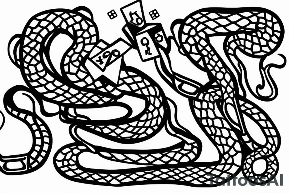 Snake with dice as body tattoo idea
