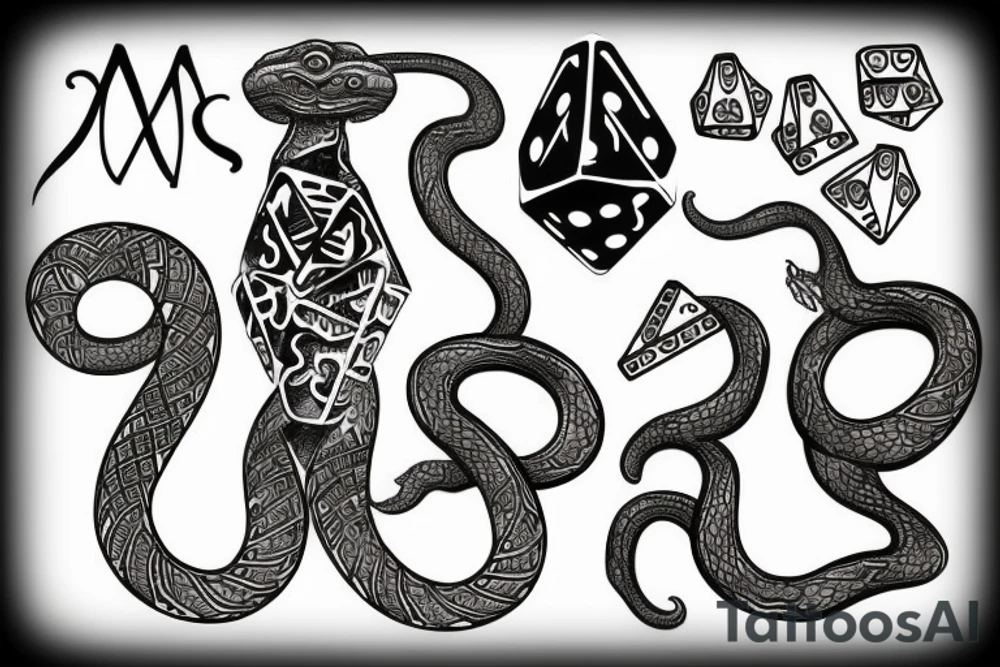 Snake with dice as body tattoo idea