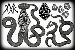 Snake with dice as body tattoo idea