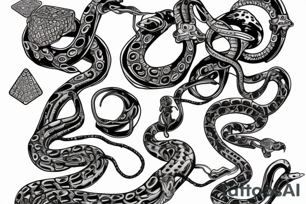 Snake with dice as body tattoo idea