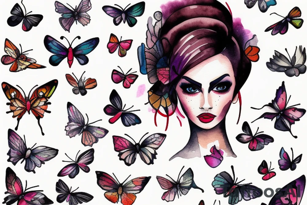 half face butterfly pretty woman with big eyes tattoo idea