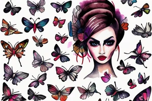 half face butterfly pretty woman with big eyes tattoo idea