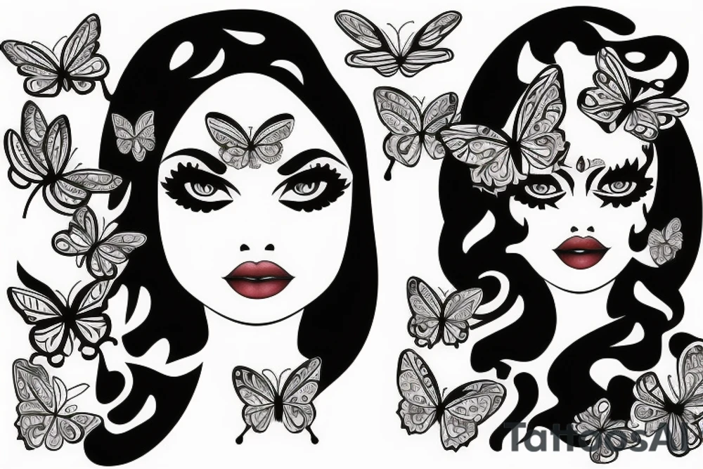 half face butterfly pretty woman with big eyes tattoo idea