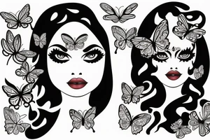 half face butterfly pretty woman with big eyes tattoo idea