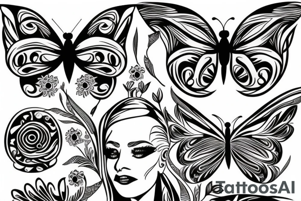 butterfly pretty woman with big eyes tattoo idea