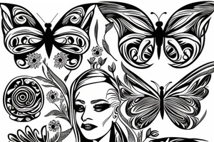 butterfly pretty woman with big eyes tattoo idea