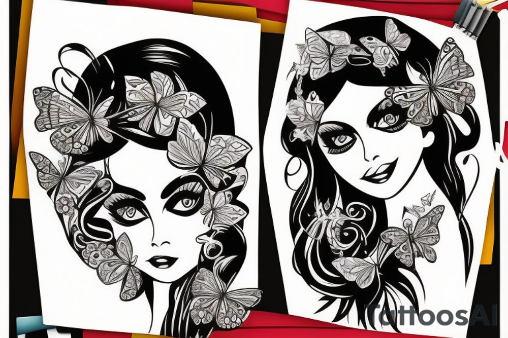 butterfly pretty woman with big eyes tattoo idea