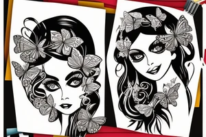butterfly pretty woman with big eyes tattoo idea