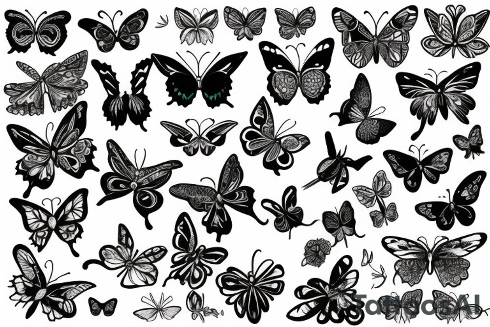 mix butterfly pretty woman with big eyes tattoo idea