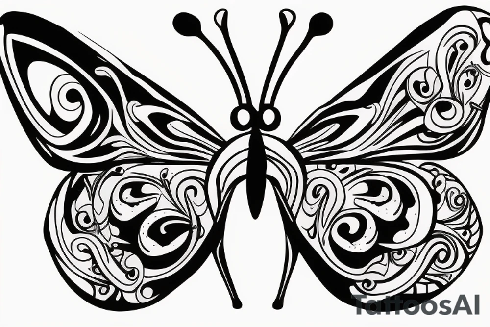 mix butterfly pretty woman with big eyes tattoo idea