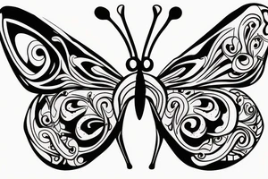 mix butterfly pretty woman with big eyes tattoo idea