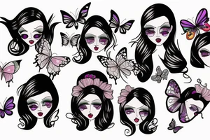 mix butterfly pretty woman with big eyes tattoo idea