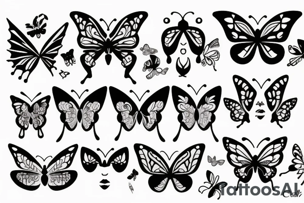 mix butterfly pretty woman with big eyes tattoo idea