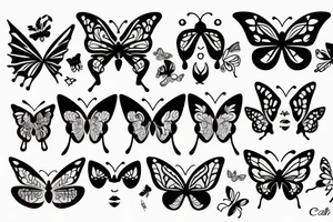 mix butterfly pretty woman with big eyes tattoo idea