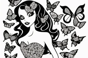 mix butterfly pretty woman with big eyes tattoo idea