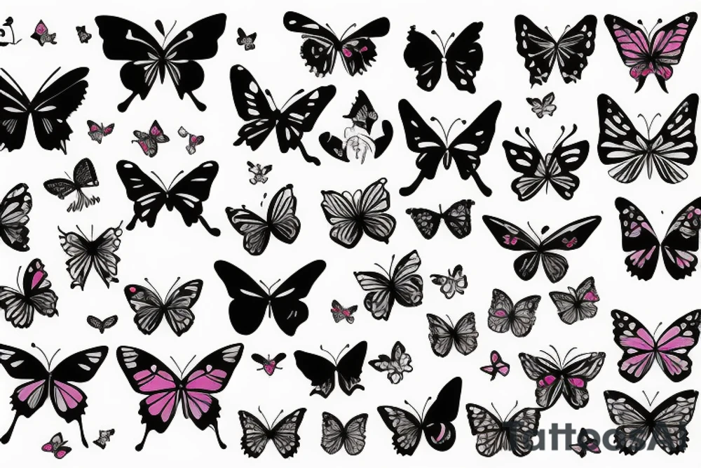 mix butterfly pretty woman and flowers tattoo idea