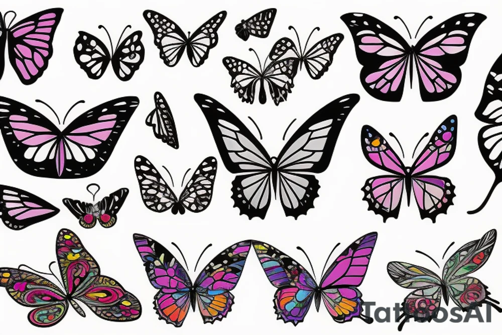 mix butterfly pretty woman and flowers tattoo idea