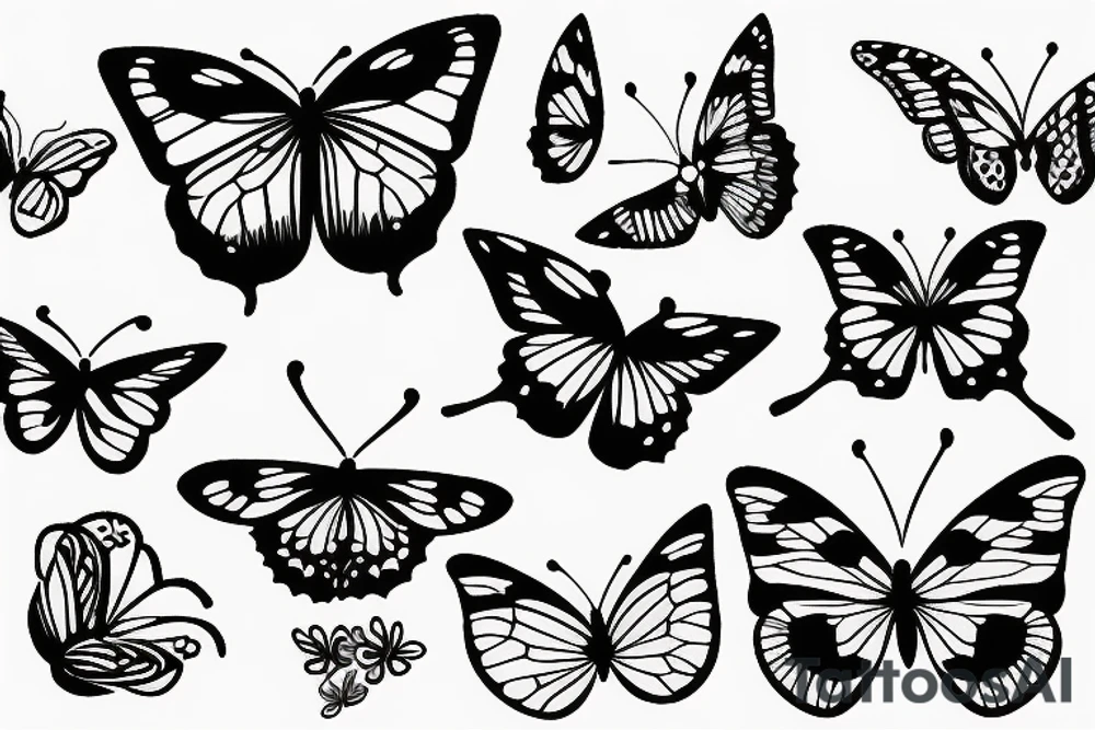 mix butterfly pretty woman and flowers tattoo idea