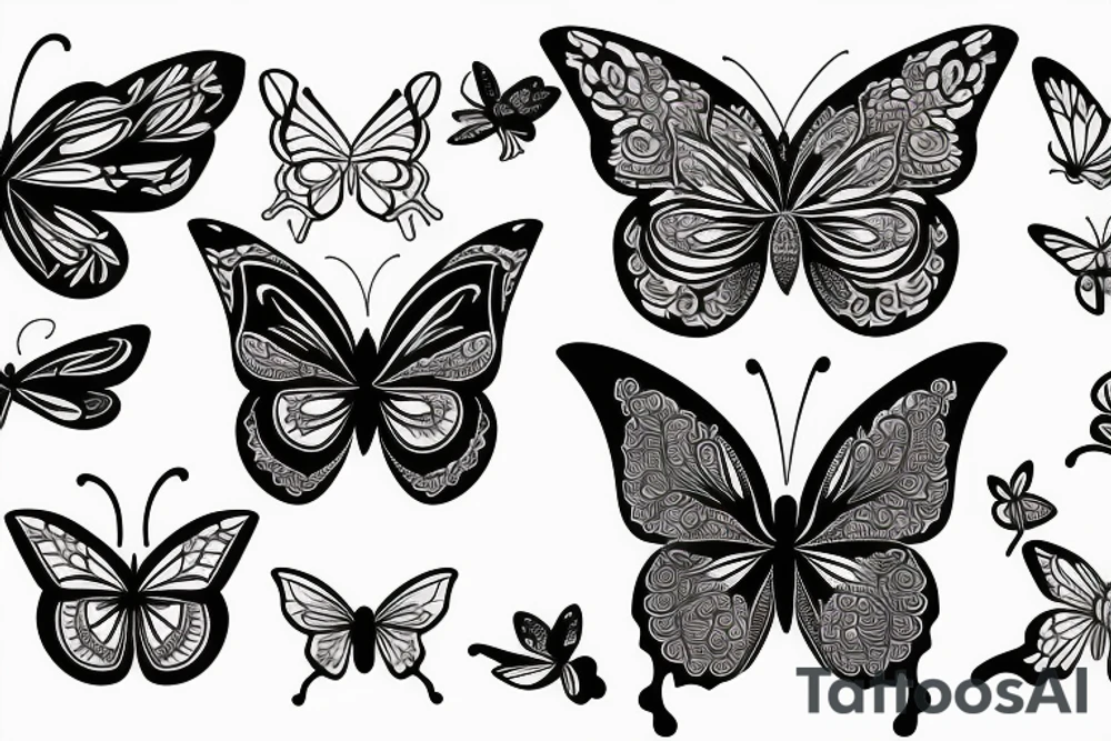 mix butterfly pretty woman and flowers tattoo idea