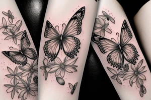 mix butterfly pretty woman and flowers tattoo idea