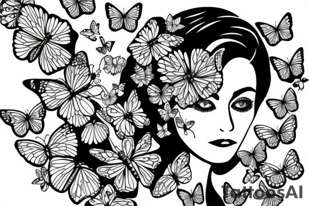 mix butterfly pretty woman face and flowers tattoo idea