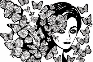 mix butterfly pretty woman face and flowers tattoo idea