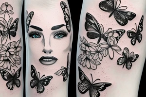 mix butterfly pretty woman face and flowers tattoo idea