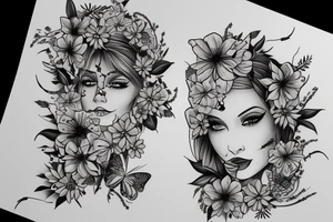 mix butterfly pretty woman's face and flowers tattoo idea