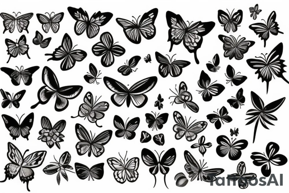flowers butterfly and birds tattoo idea