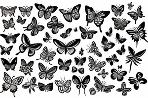 flowers butterfly and birds tattoo idea
