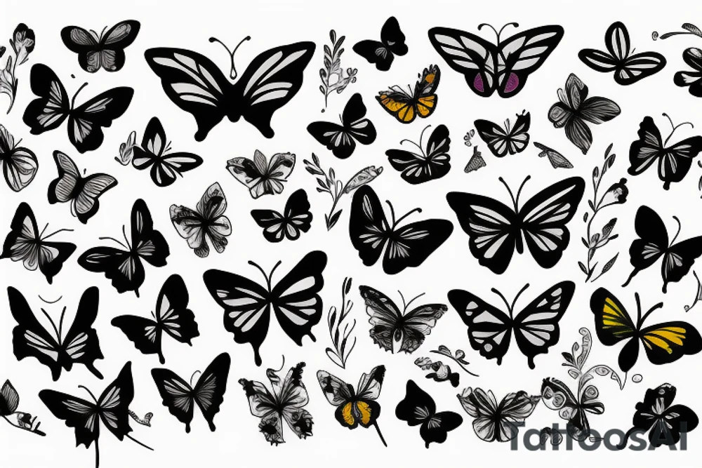 flowers butterfly and birds tattoo idea