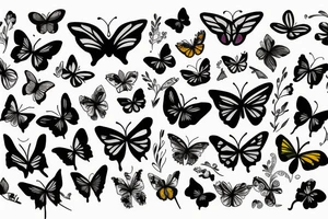 flowers butterfly and birds tattoo idea