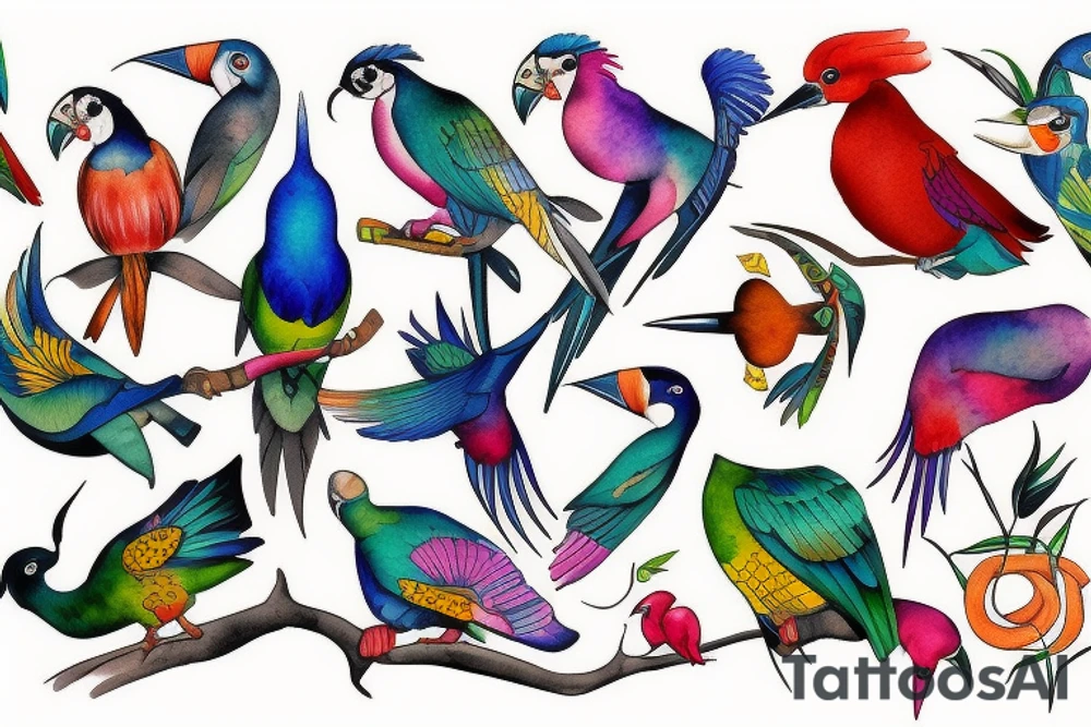 exotic birds tattoo idea