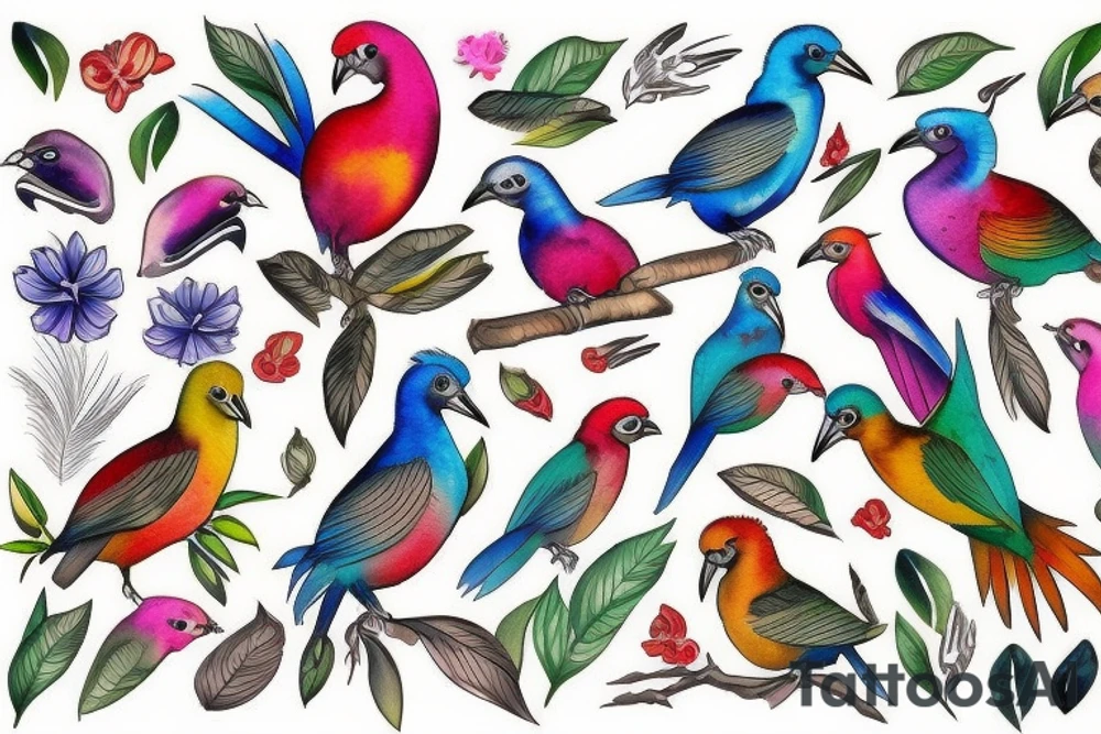 exotic birds tattoo idea