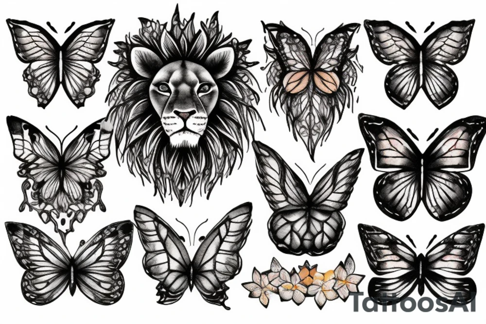lion with butterfly tattoo idea