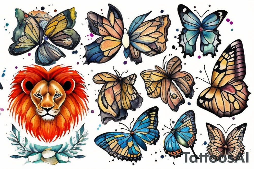 lion with butterfly tattoo idea