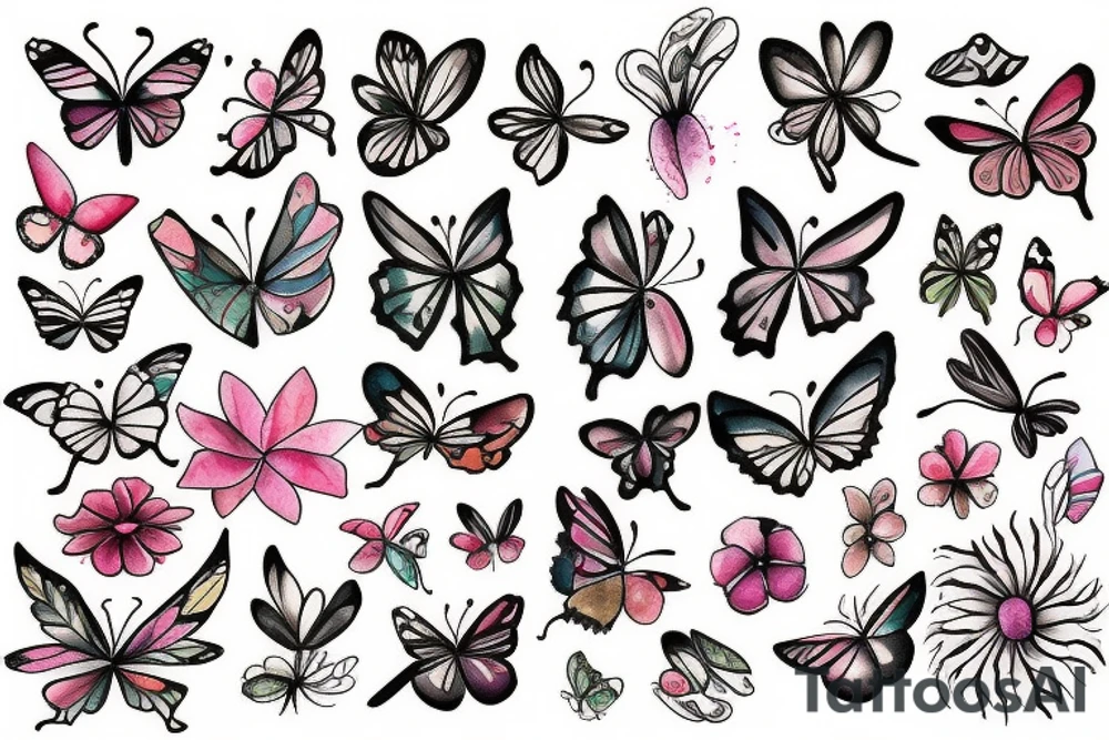 flowers and butterfly tattoo idea
