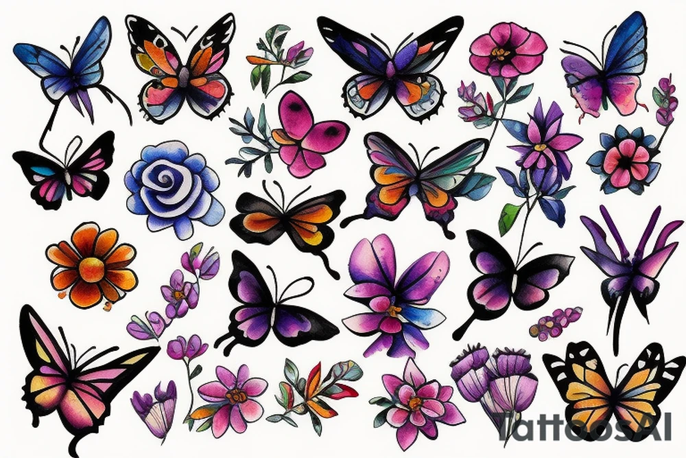 flowers and butterfly tattoo idea