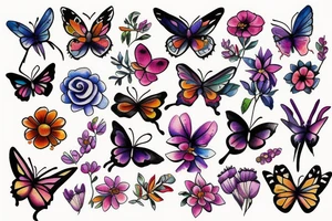 flowers and butterfly tattoo idea