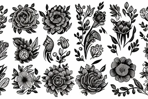 flowers and birds tattoo idea