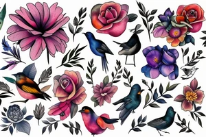flowers and birds tattoo idea