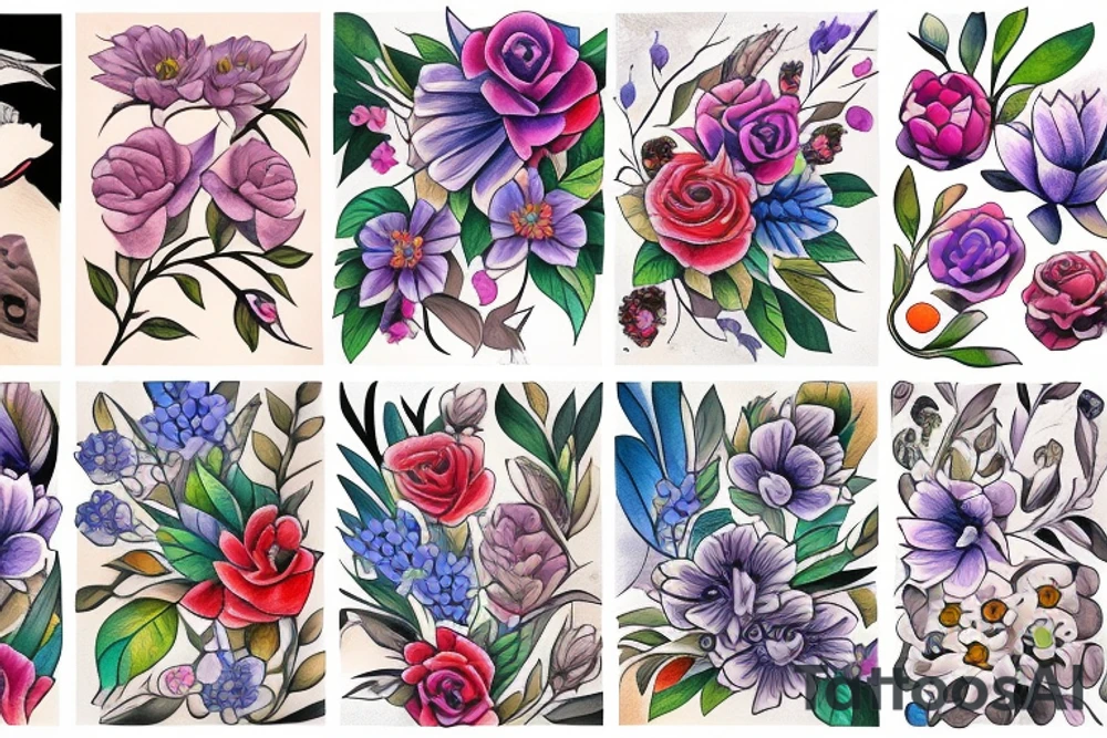 flowers and birds tattoo idea