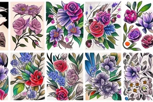 flowers and birds tattoo idea