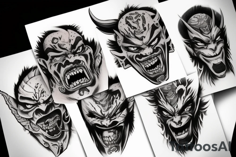 Oni demon masque tattoo idea