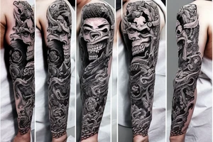 oni demon mask mix with blood and barbelets tattoo idea