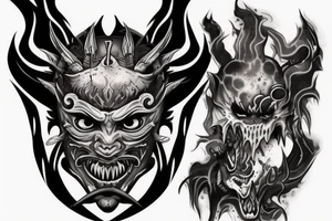 oni demon mask mix with blood and barbelets tattoo idea